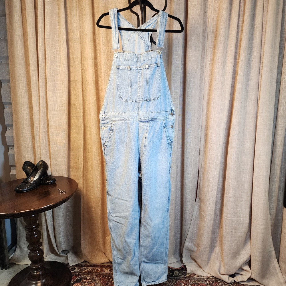 H&M Denim Overalls Light Wash Blue 100% Cotton Carpenter Utility SizeM